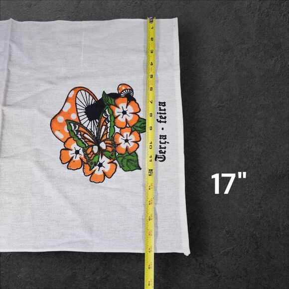 Vintage Terça-feira Mushroom Tea Towel Tuesday Day of Week Orange Flowers Linen - Picture 6 of 6